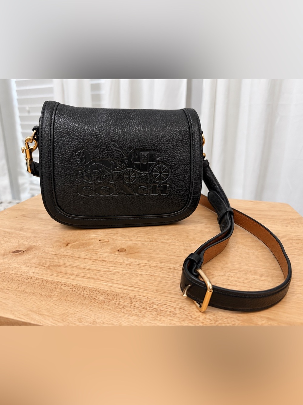 Coach Horse & Carriage Saddle Crossbody Black Pebbled Leather